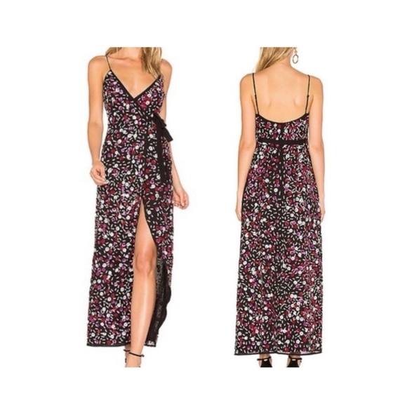 LPA x Revolve Black Beaded Sequin Floral Maxi Wrap Gown Small NWT - Picture 7 of 15